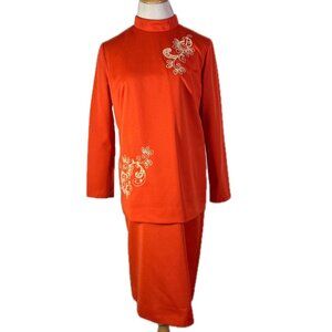 Vintage 70s Julie Miller of California Orange Layered Look Dress Embroidered